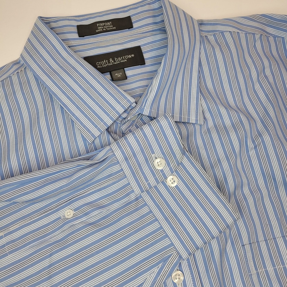 Croft & Barrow Button Down Shirt Mens 18.5 36 Blue Striped Excellent Non-Iron